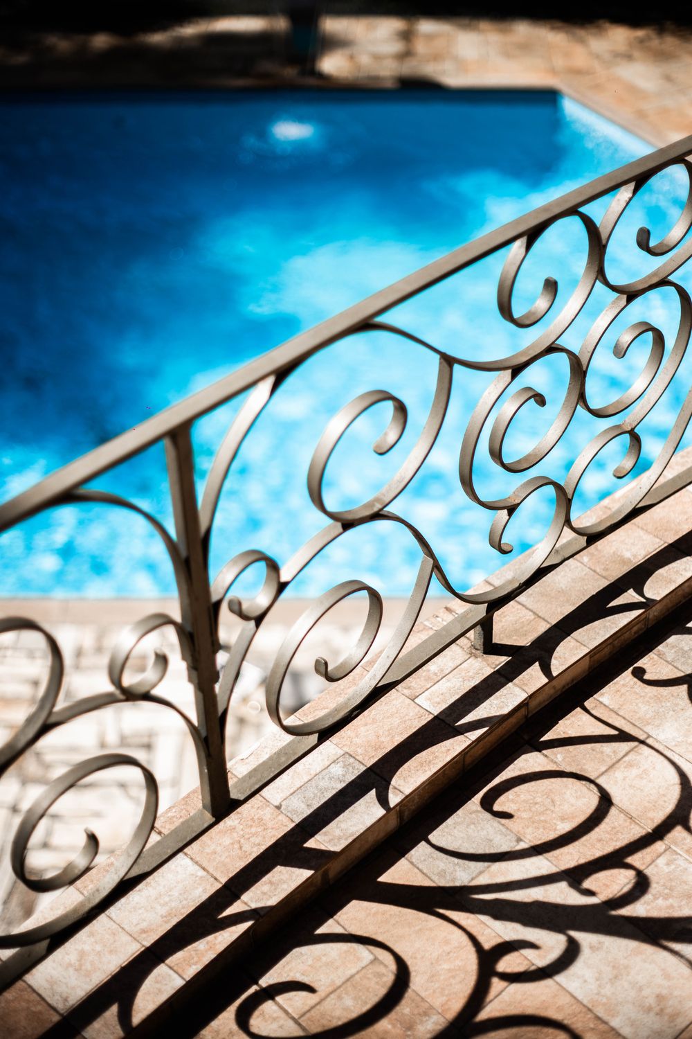 Steel railings running along a garden boundary