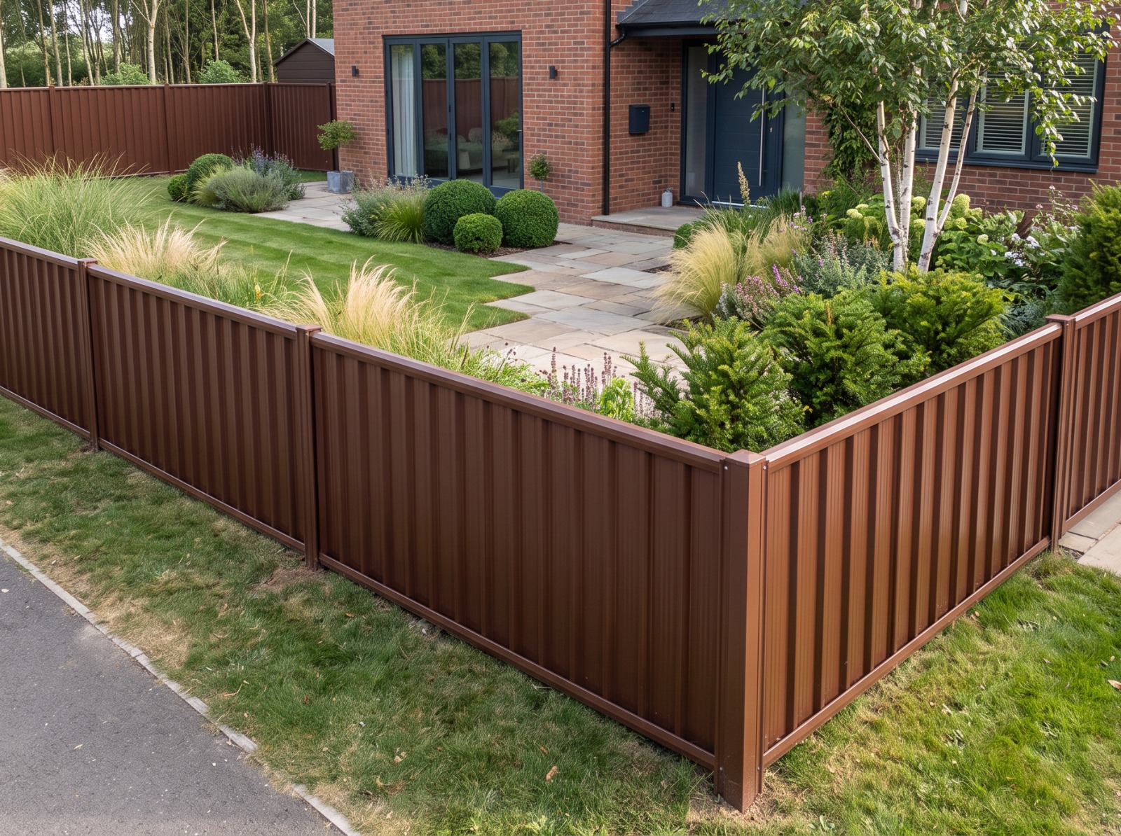 Installer fitting a fence panel