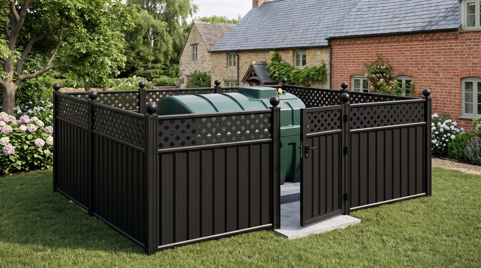 Modern steel fence panel installed alongside a contemporary building